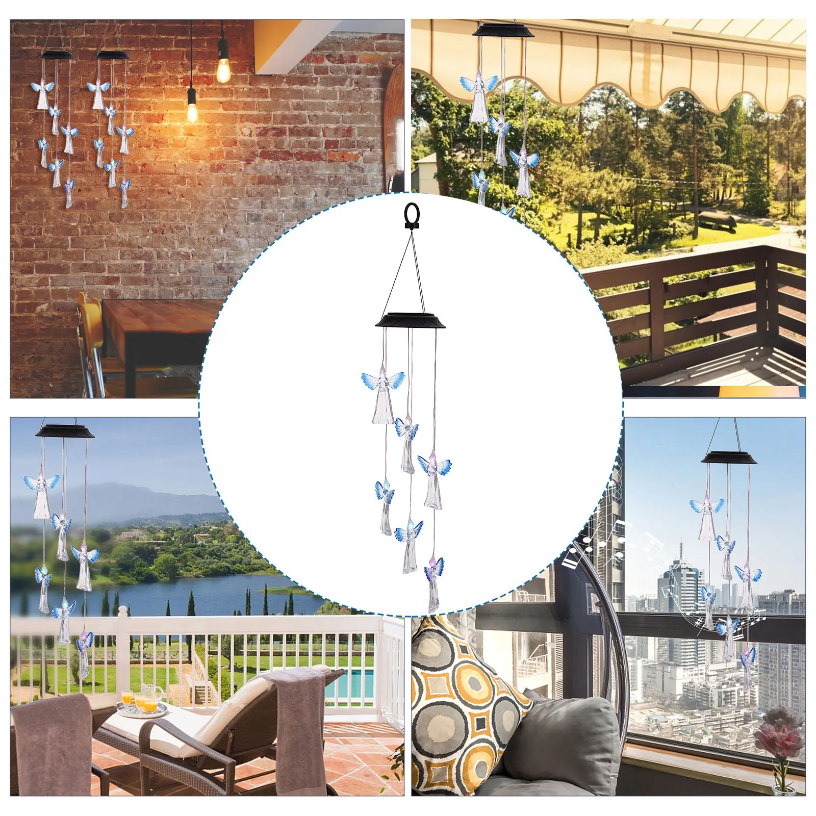 Solar Wind Bell Light Chime Outdoor Lights Garden Hanging for outside