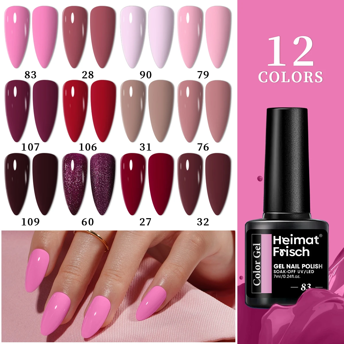 

Набор из 12 гель-лаков для ногтей, съемный светодиодный лак для ногтей, стойкий жидкий лак для ногтей, без спирта, однотонные цвета и блестки.