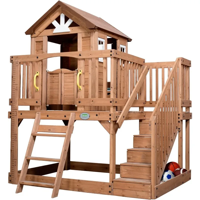 Backyard Discovery Scenic Heights All Cedar Wooden Playhouse, Saloon Style Doors, Ladder, Stairs, Play Sink home.