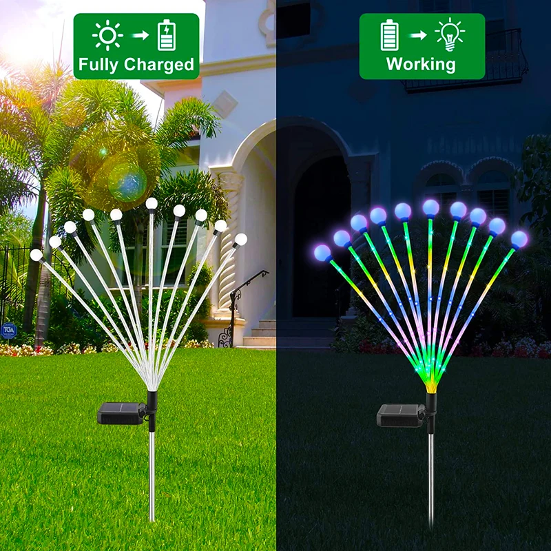 Imagem -02 - Led Solar Firefly Lights para Decoração do Jardim Luz de Corda ao ar Livre Impermeável Balançando Gramado Pátio Quintal Caminho Novo