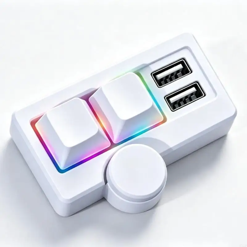 HX5E USB Lighted Command Keypad with Knob, 3 Mechanical Control Keyboard for Office Work, Editing and Gaming Daily