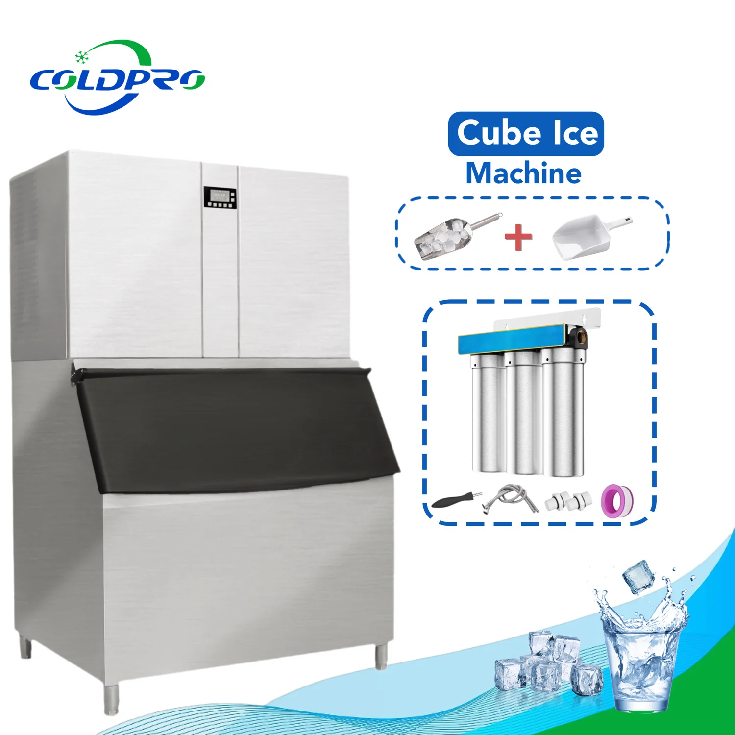 

Industrial 1000kg Big Size Cube Ice Making Machine Copeland Compressor Air/Water Cooling 400kg Storage For Coffee Shops Ice