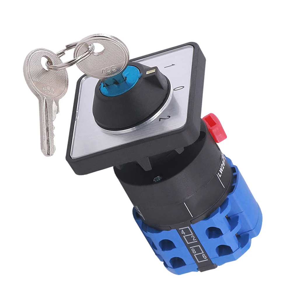 22MM 3 Position Keylock Rotary Switch Rated 20A 550V AC with Mechanical Life 200000 Cycles for Machinery Control