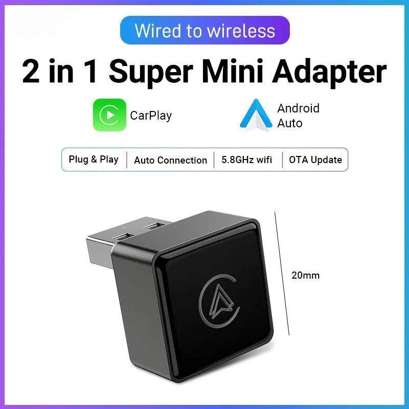 Carplay Module 2in1 Smart Portable Car Connected Box Android Autocarplay Box 2 in 1 Mini Adapter Wired To Wireless 5.8GHz WiFi
