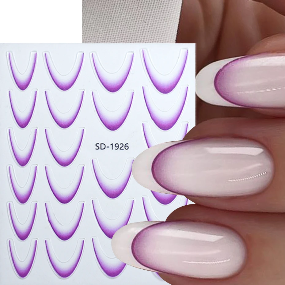 Stickers for Nails Gradient French Curved Gel Decals Holographic Self-Adhesive Decoration Art Slider Manicure Accessories Tool