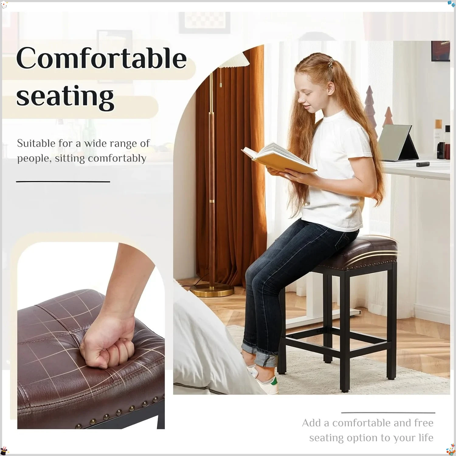 Juego de 2 taburetes de bar, taburetes de mostrador de cuero PU de 24 pulgadas con reposapiés, sillas de bar de cocina modernas para comedor, decoración del hogar