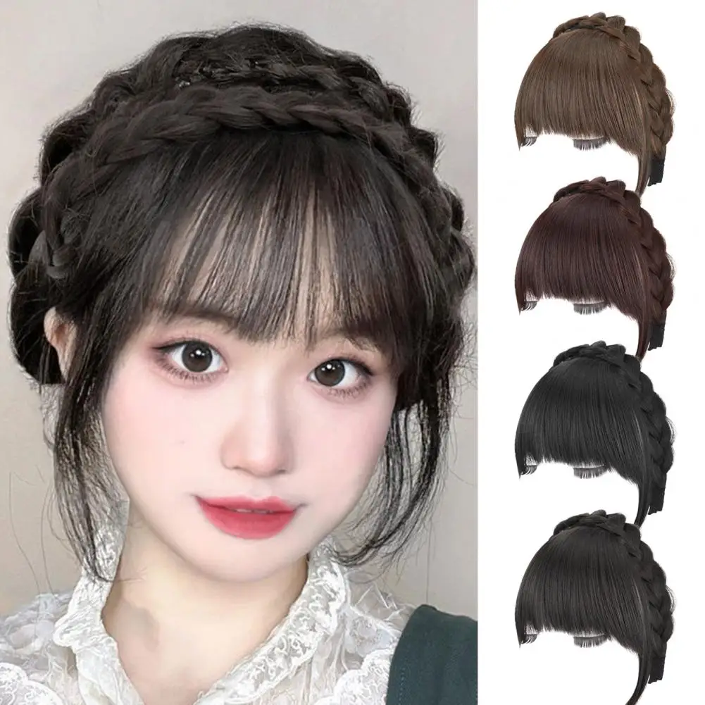 Wig Bangs Cushioned Cranial Vault Fluffy Covering Hair Slits Natural Realistic Invisible Ultra Light Braided Headband Bangs Wig