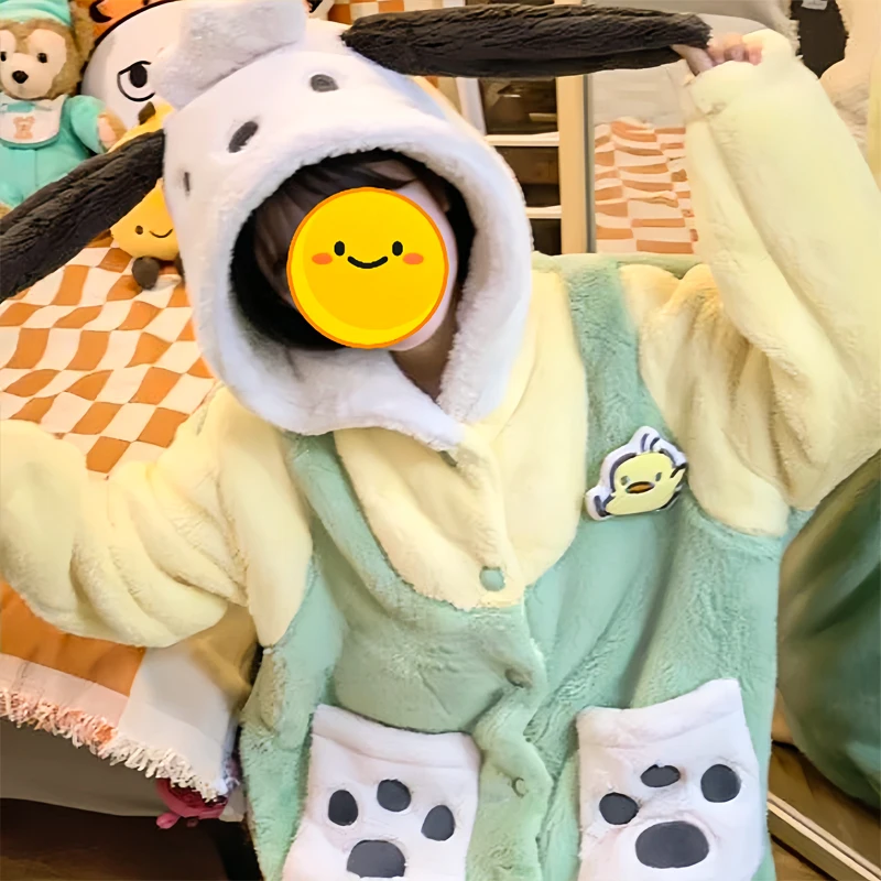 MINISO Pochacco, детские пижамы, кавайная одежда для дома с капюшоном, удобный комплект домашней одежды с героями мультфильмов, милые зимние теплые пижамы для девочек