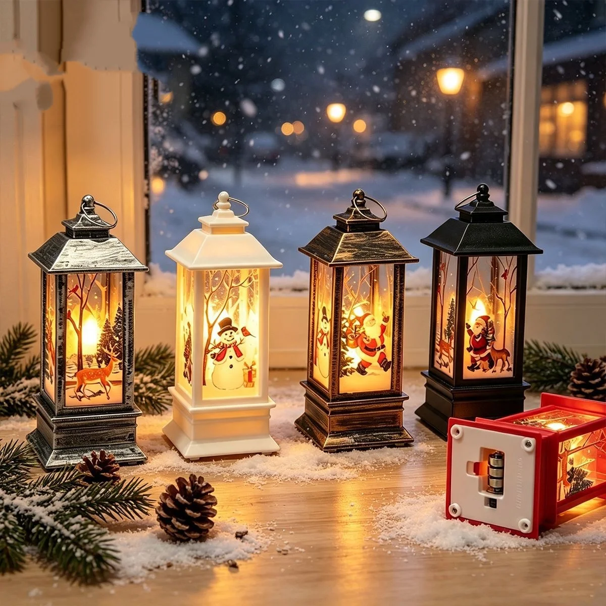 Candle Night Light Colorful Christmas Lantern Snowman Hanging Lamp Battery-Operated Ornaments For Xmas Tree Ornament Christmas