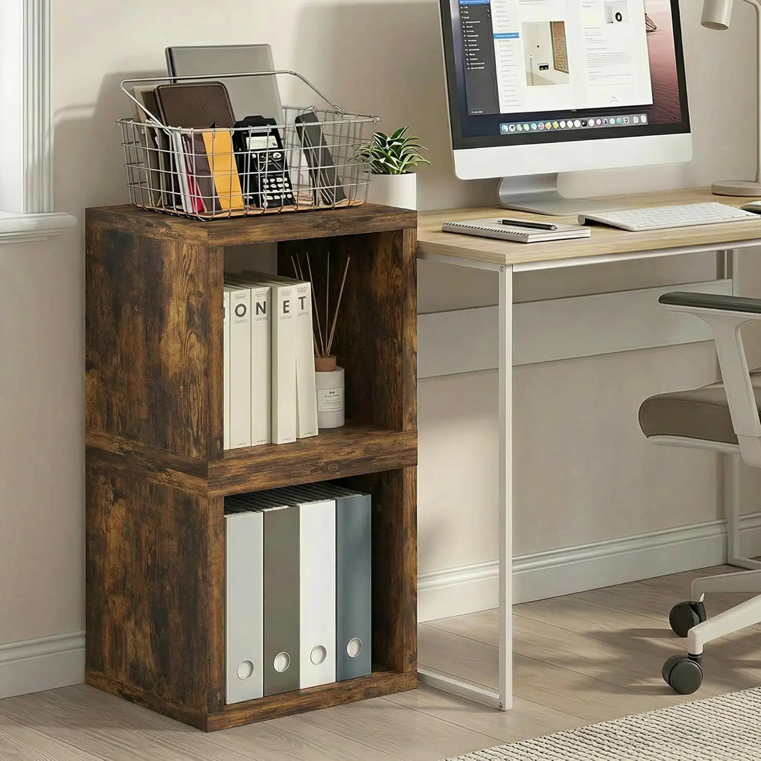 Cubicle Book Shelf, Set of 2 Stackable Bookshelf, Cube Storage Organizer Bookcase with Open Back, Extra Thick, 15.8 x 15
