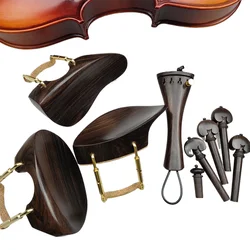 Set 4/4 Violin Accessories Pegs/Tailpiece/Chinrest With Screw Cork Gut Finetuner Ready For Using Natural Ebony Wood