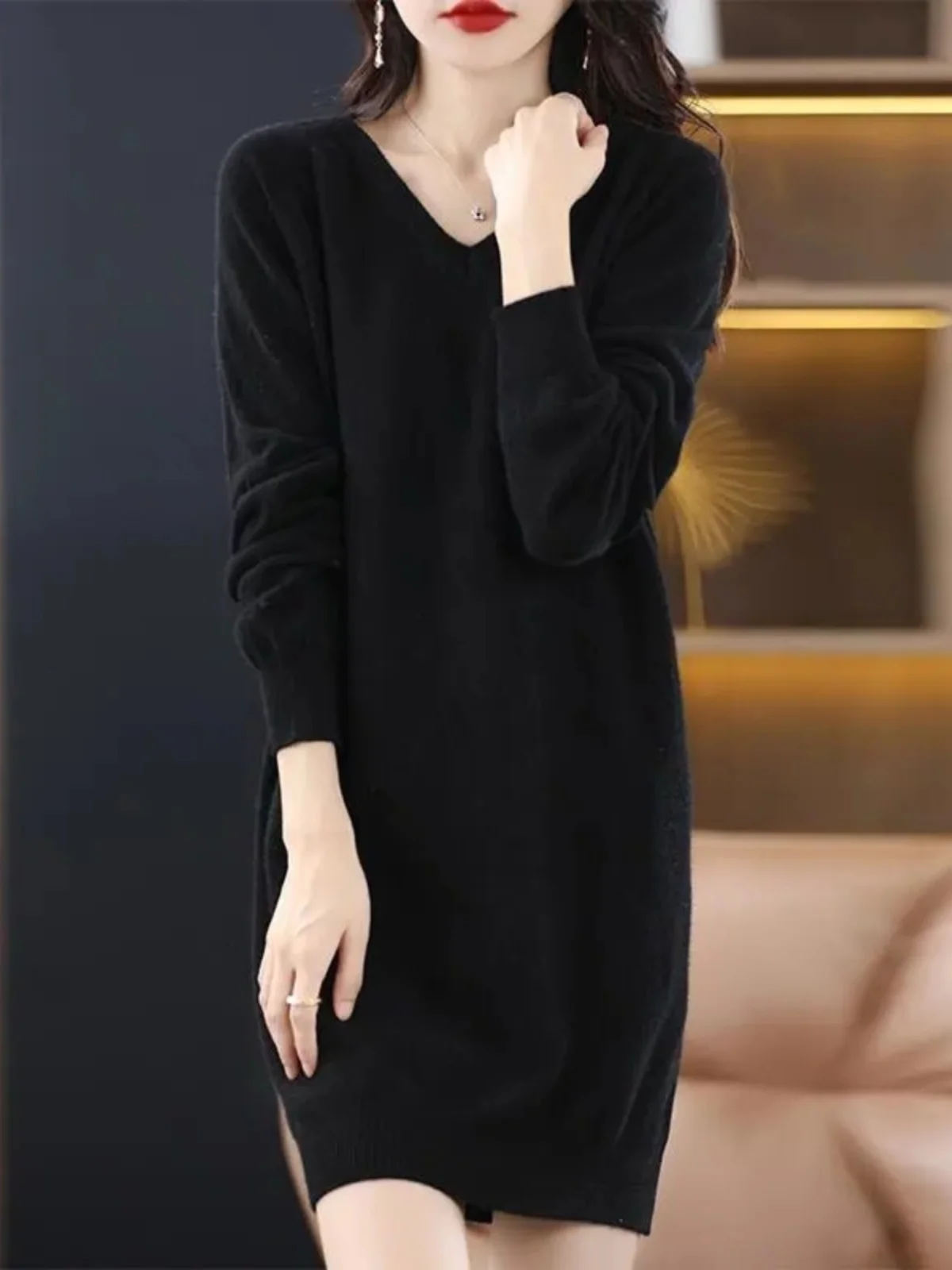 

Вязаный свитер больших размеров с v-образным вырезом Dr, повседневный свободный крой, осенне-зимний женский платок с эффектом похудения, прямая трубка H-образной формы