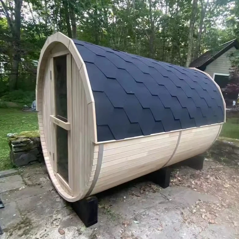 6 Person Spruce Wood Traditional Steam Sauna Room Outdoor Barrel Saunas With Half Window