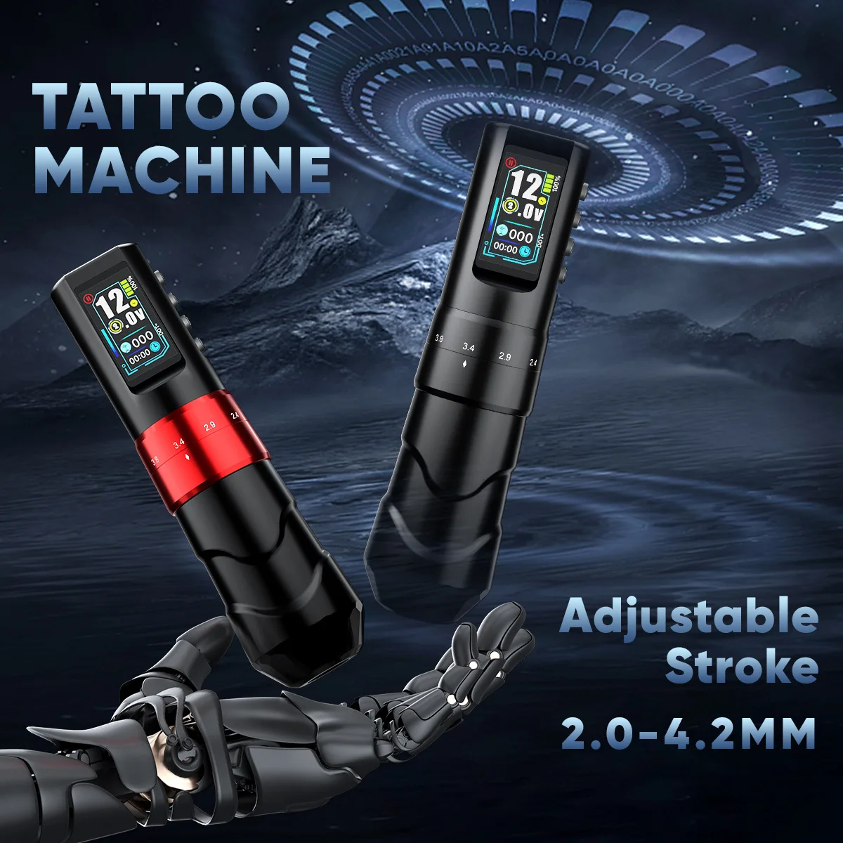 New Wireless Tattoo Pen Machine 1600mAh Motor Adjustable Stroke 2.0-4.2mm Low Noise Rotary Tattoo Kit For Beginners