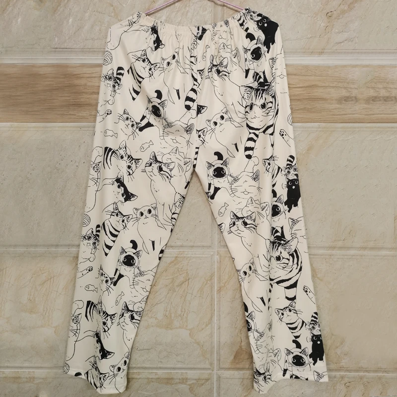 

Пижамные штаны женские с рисунком моэ кота большие боевые домашние брюки студентки с эластичной резинкой на талии свободные повседневные женские спальные штаны
