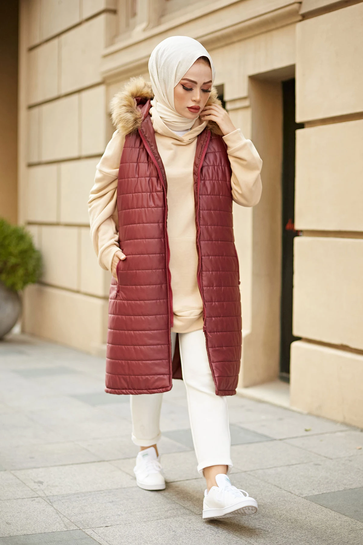 

Inflatable Vest-Burgundy Winter Autumn 2021 Muslim Women Hijab headscarf islamic Turkey