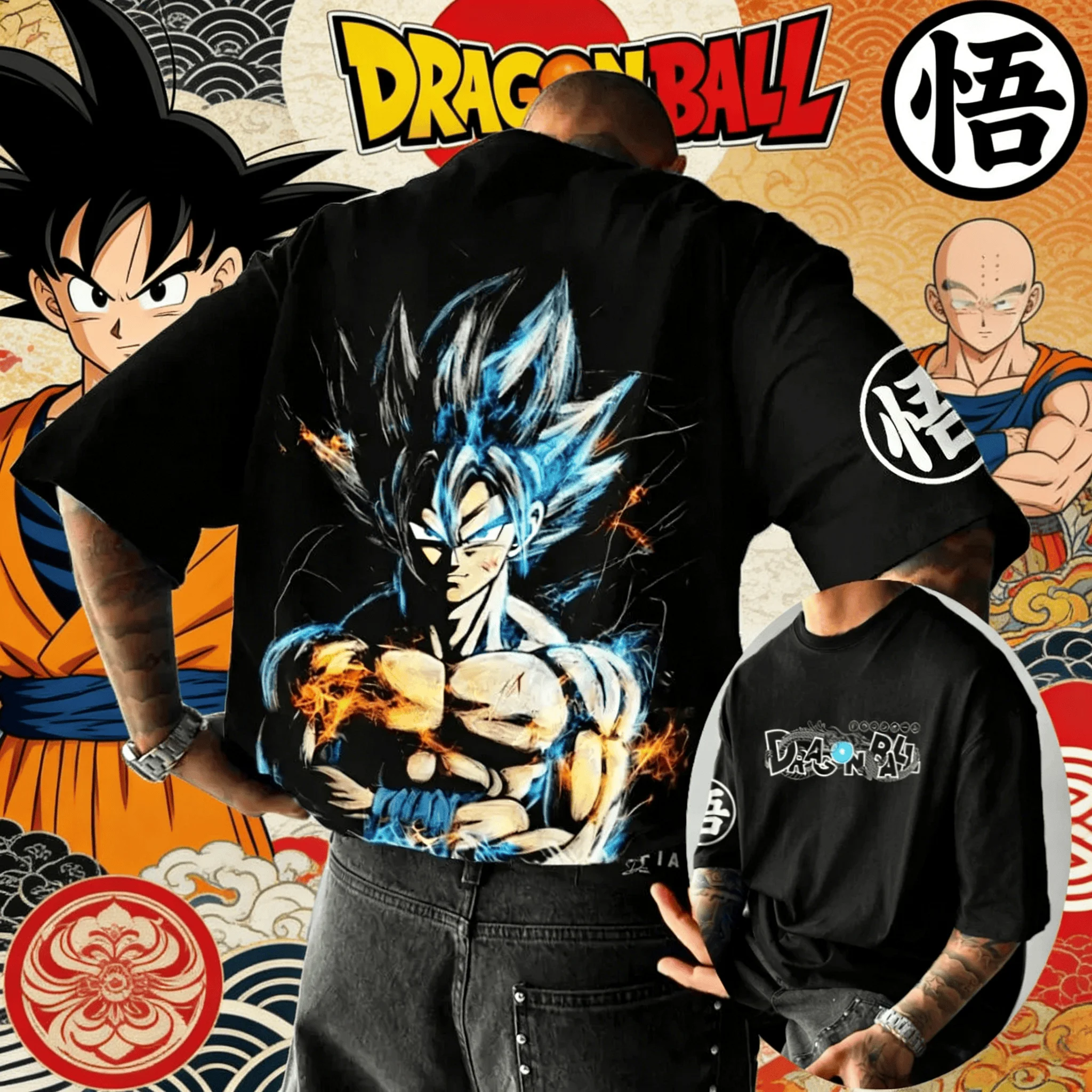 2026 Dragon Ball Goku & Gogeta & Broly Kollektion T-Shirt aus Baumwolle für Herren, Oversized Tee mit Print, Kurzarm, Unisex, Lässige Streetwear Oberteile