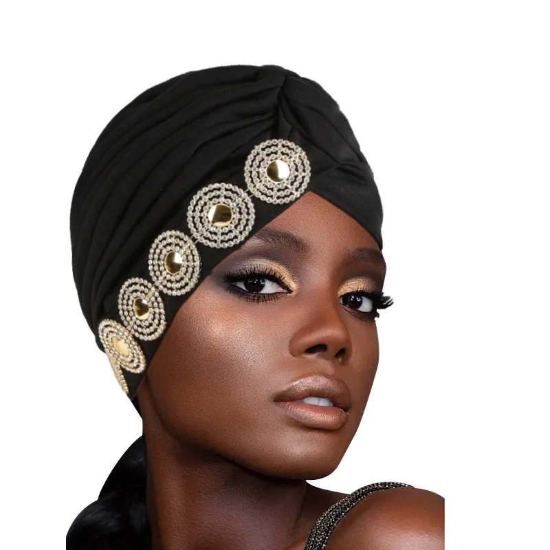 Pleated Women's Turban Cap Muslim Hat Lady Head Wraps Bonnet African Head Wraps