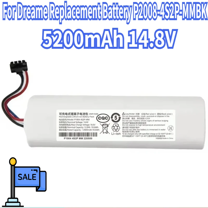 

For Dreame Replacement Battery P2008-4S2P-MMBK Sweeping Mopping Robot Vacuum Cleaner 5200mAh