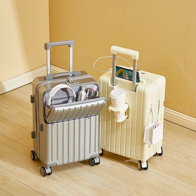 

Чемодан с USB-подстаканником, 20-26 дюймов, с передним открытием, большая вместительная тележка, чемодан с паролем, ручная кладь, дорожный багаж