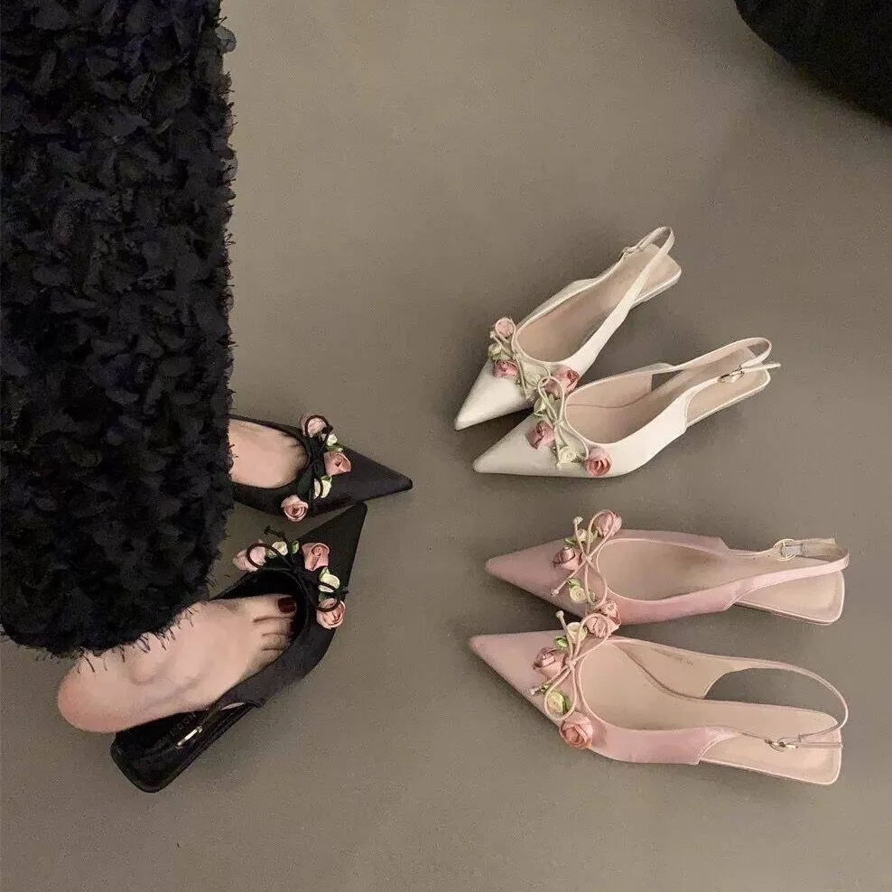 

2026 New Spring Summer French Style Closed Toe High Heel Sandals For Women Fairy White Heeled Mules Korean Fashion Single Shoes