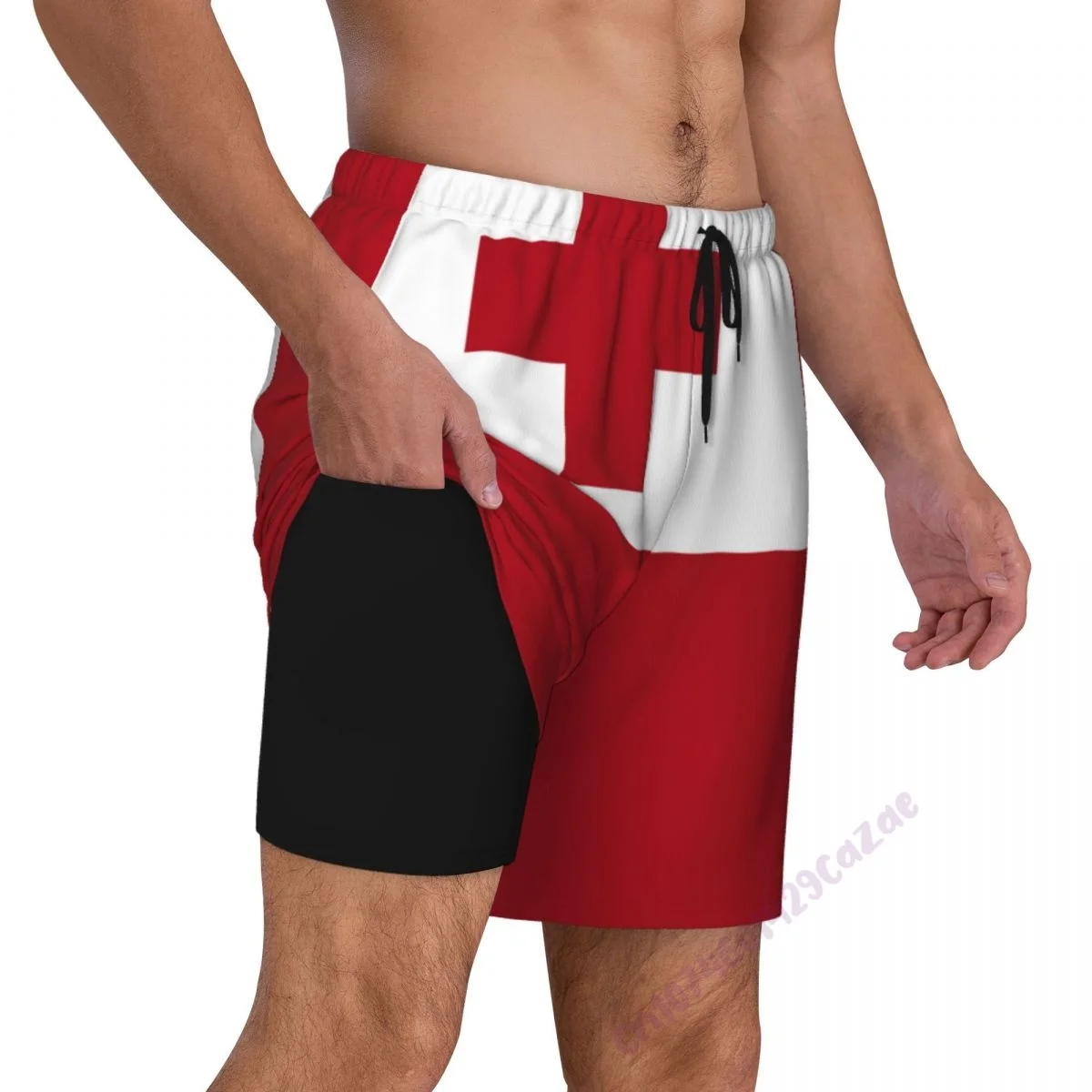 

Tonga Country Flag 3D Mens Swimming Trunks With Compression Liner 2 in 1 Quick-Dry Swim Shorts With Pockets for Summer Gift