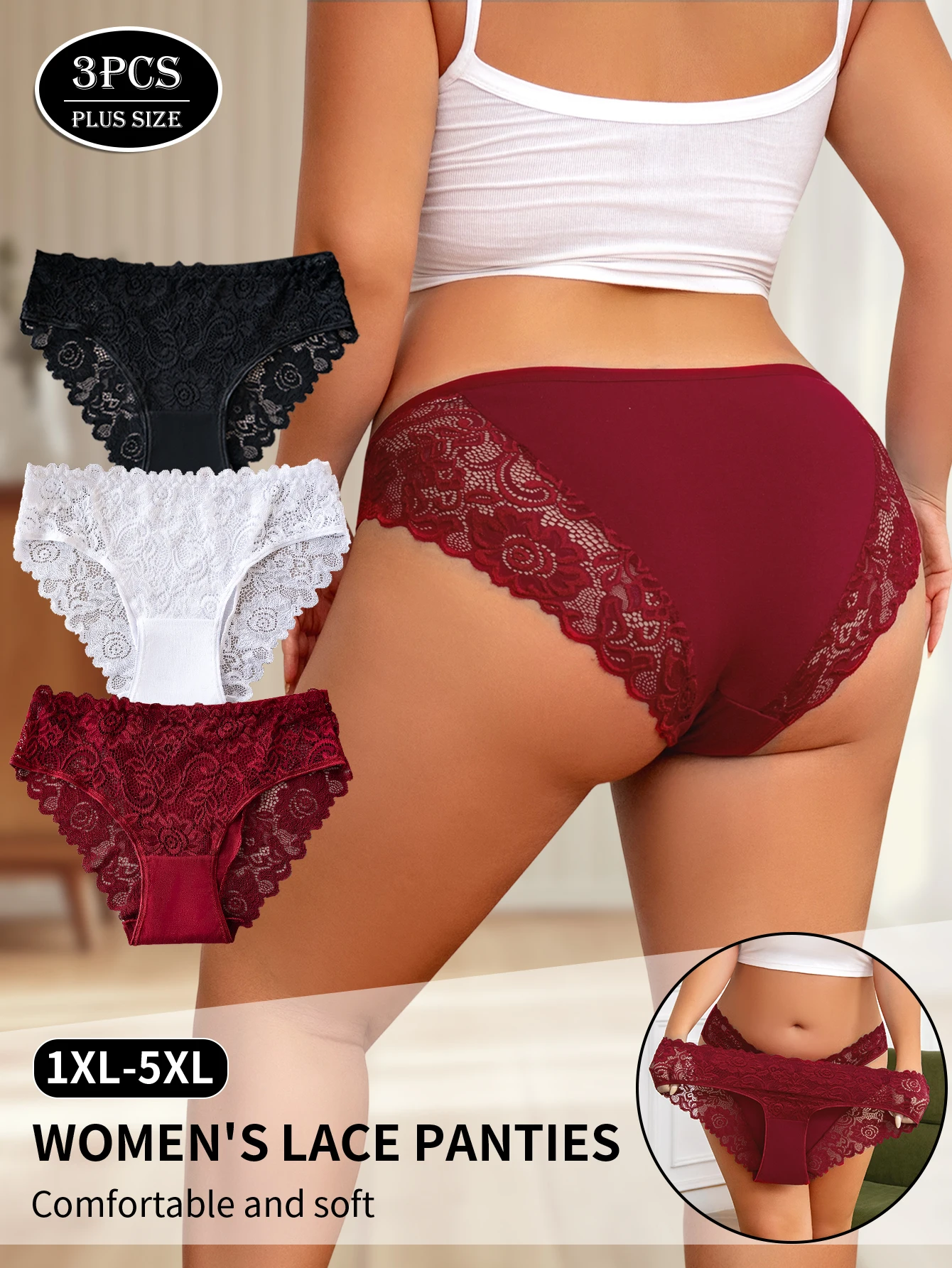 3 قطعة الملابس الداخلية النسائية حجم كبير أنيقة الدانتيل الأزهار المشذبة سراويل السيدات بلون جوفاء مثير ملخصات الملابس الداخلية المبيعات الساخنة