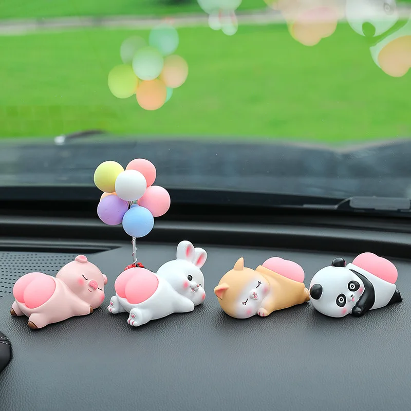 

4pcs Cute Little Pig Cat Rabbit Panda Doll Cartoon Doll Ornaments Car Ornaments DIY Home Decorations Can Be Pressed