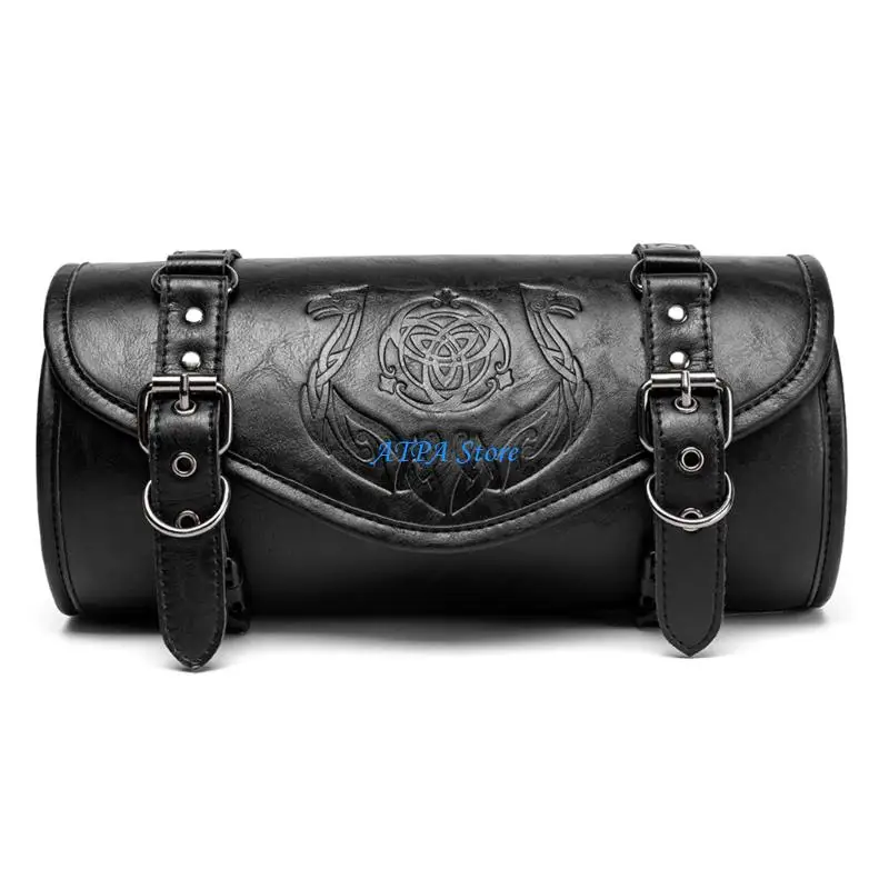 

U13C Retro Motorcycle Handlebar Bag PU Leather Waterproof Tool With Multiple Compartments Adjustable Straps