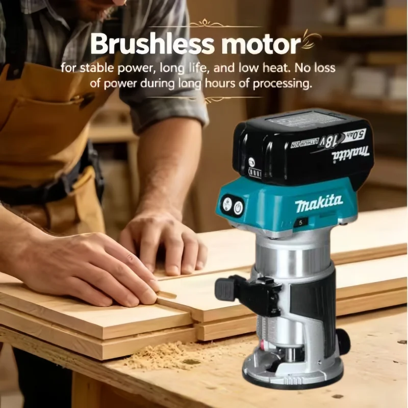 Fresadora de palma Makita DRT52 18V LXT sin escobillas con batería de iones de litio de 6.0Ah, recortadora de bordes portátil, fresadora de ranuras, para bricolaje y carpintería.