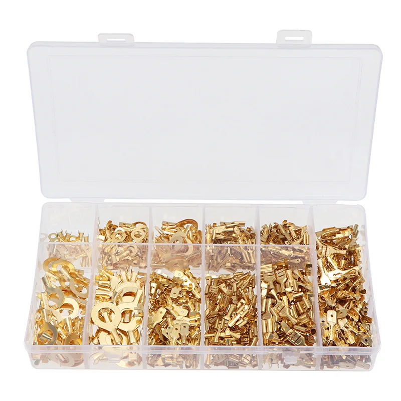 750Pcs/Box Gold Bare Male Female Tab Terminals Uninsulated Crimp Wire Connector Kit