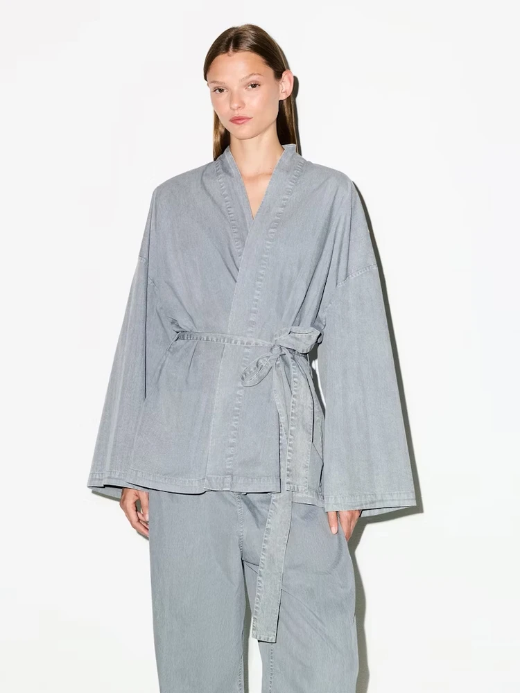 2025 جديد Faion لون نقي القطن الكتان سترة مفتوحة Jaet مع حزام فضفاض رداء علوي غير رسمي المرأة الحلو Sle معطف الربيع #4