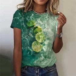 Ripple Fruit Pattern T-Shirt For Women Strawberry Watermelon 3D Printed Short Sleeves Summer Tees Oversized T Shirts O-Neck Tops
