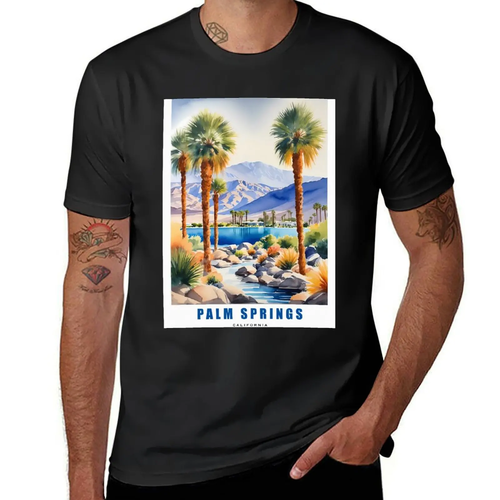 PALM SPRINGS / California : Sunny Serenity: Relaxation Retreats of Palm Springs T-Shirt vintage mens workout shirts