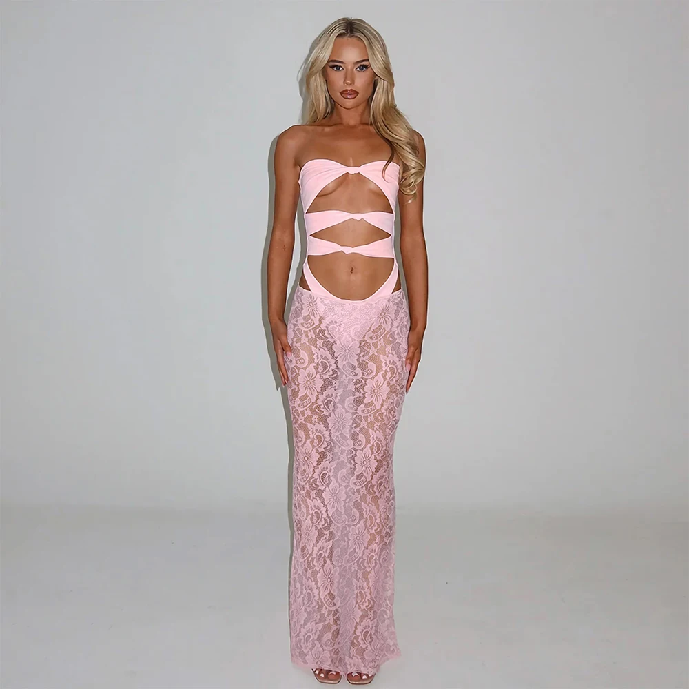 3-częściowy strój kąpielowy bikini, seksowny damski kostium kąpielowy, koronkowa sukienka maxi, narzutka, zestaw bikini, odzież plażowa, strój do pływania