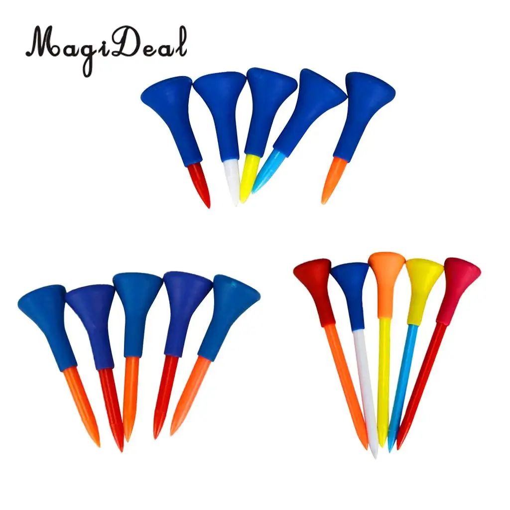 MagiDeal 5Pcs Durable Soft Rubber Cushion Top Golf Tees Accessory Random Color Short Medium Long for Professional Golfers Gift