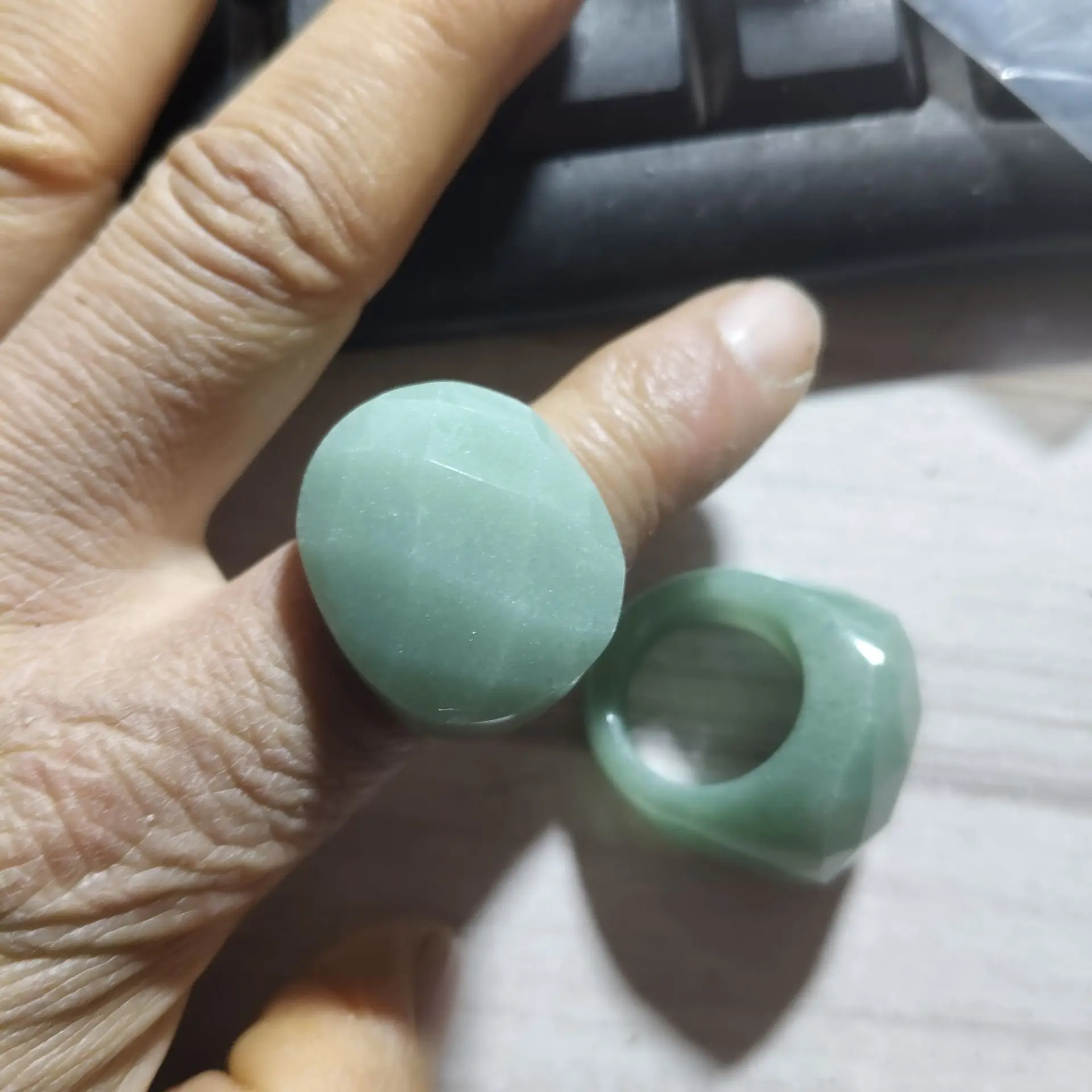 1PC Men\'s Nature Green Aventurine Ring Faceted Surface Fashion Jewelry Size 20MM/21MM for Party Wear
