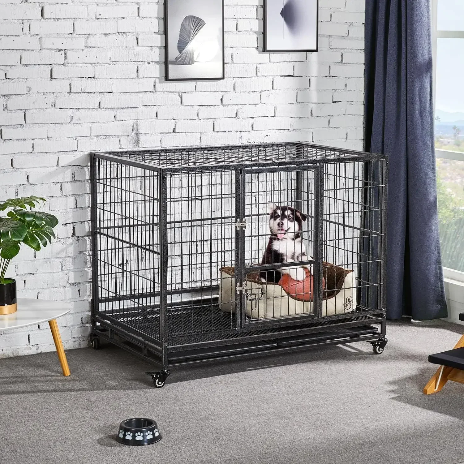 

Dog Crate 43-inch Heavy Duty Metal Dog Cage Collapsible Open Top Pet Kennel w/Double Doors