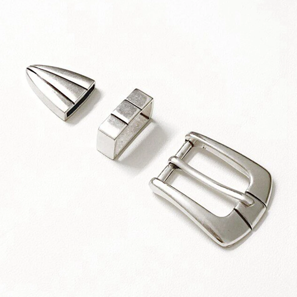 New American-style antique silver three-piece set of high-end belt buckles, 25mm, unisex, with punched pin buckle