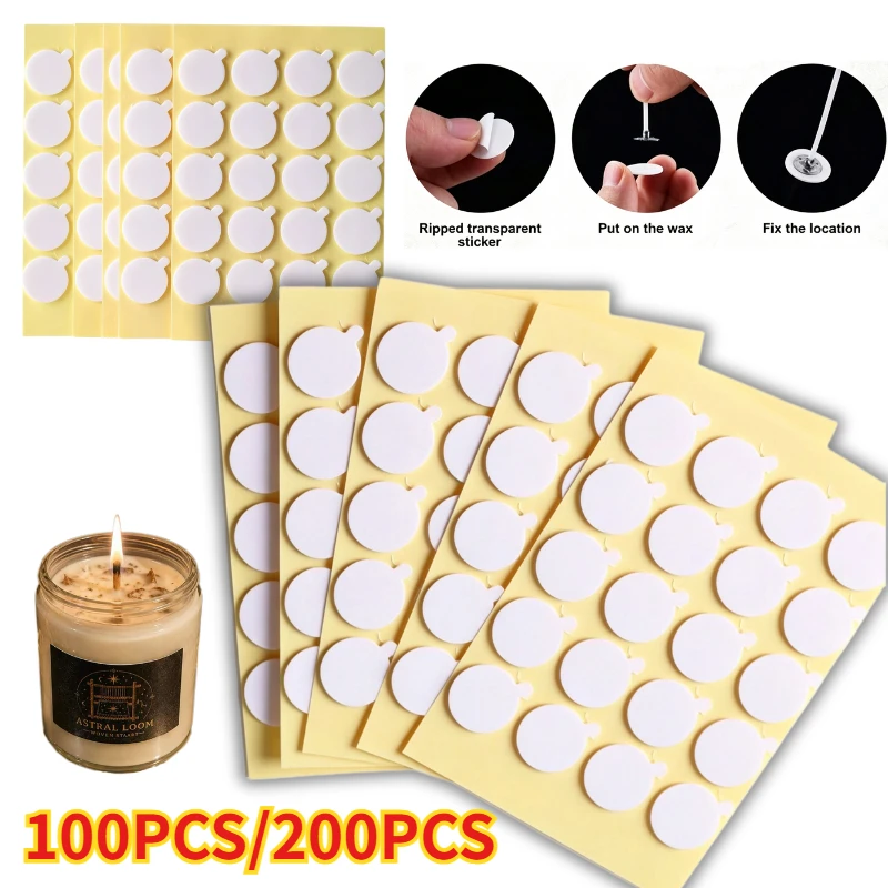 100/200Pcs Candle Wick Stickers Heat Resistance Double-Sided Stickers Adhere Steady in Hot Wax Wick Sticker