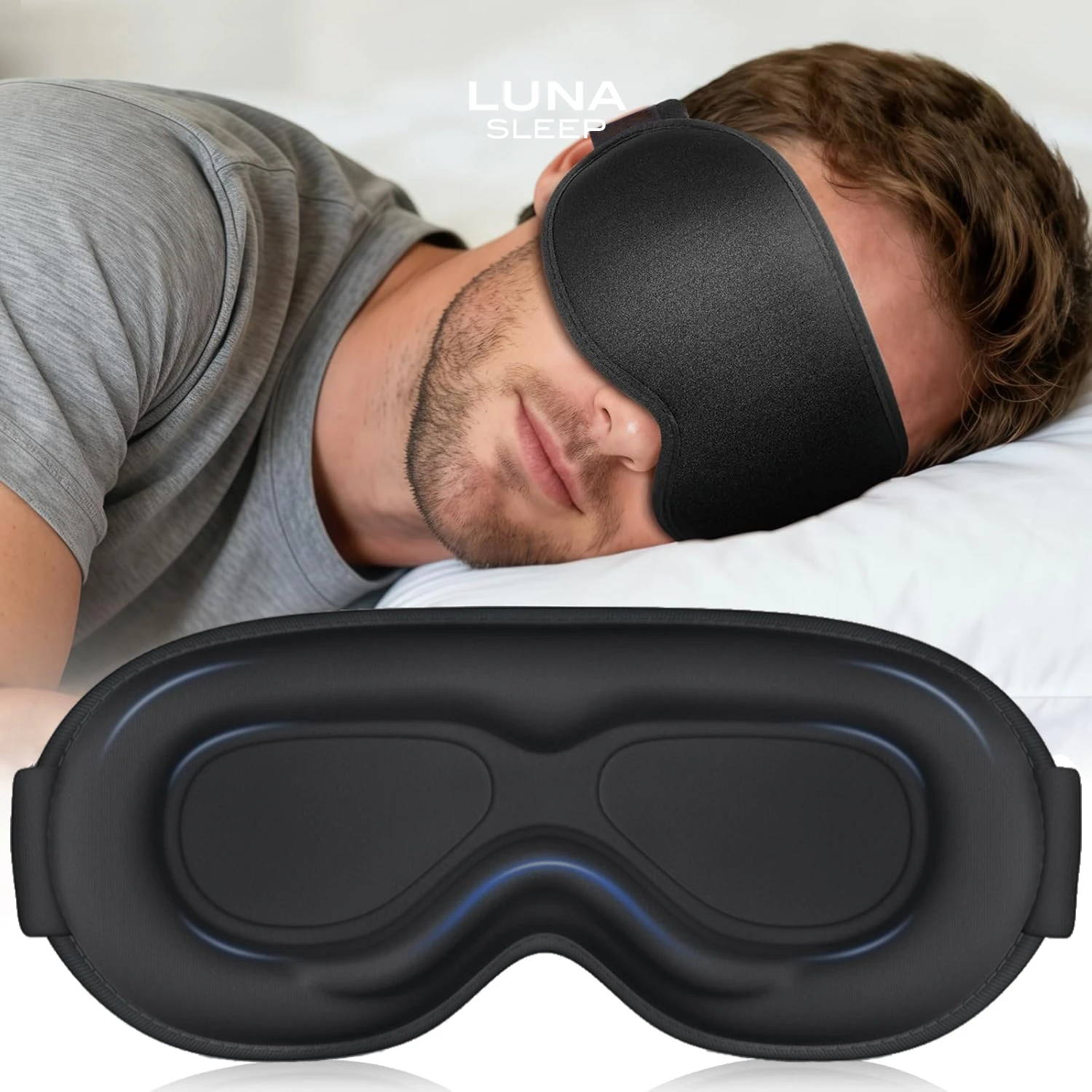 LUNA SLEEP 3D Sleep Mask, 100% Blackout Eye Patch, Zero Eye Pressure Memory Foam Blindfold, for Women, Man, Travel, Naps, Yoga