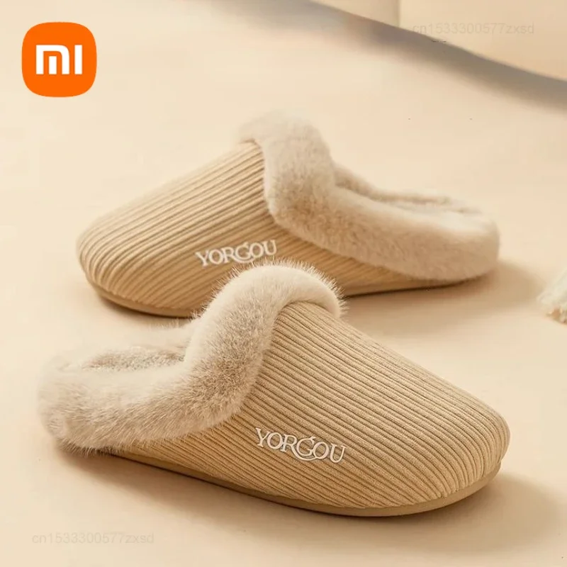 Xiaomi Autum Winter Plush Warm Women Cotton Slippers Indoor Home Casual Toe Wrap Cartoon Slides Men Anti Slip Thick Soft Shoes