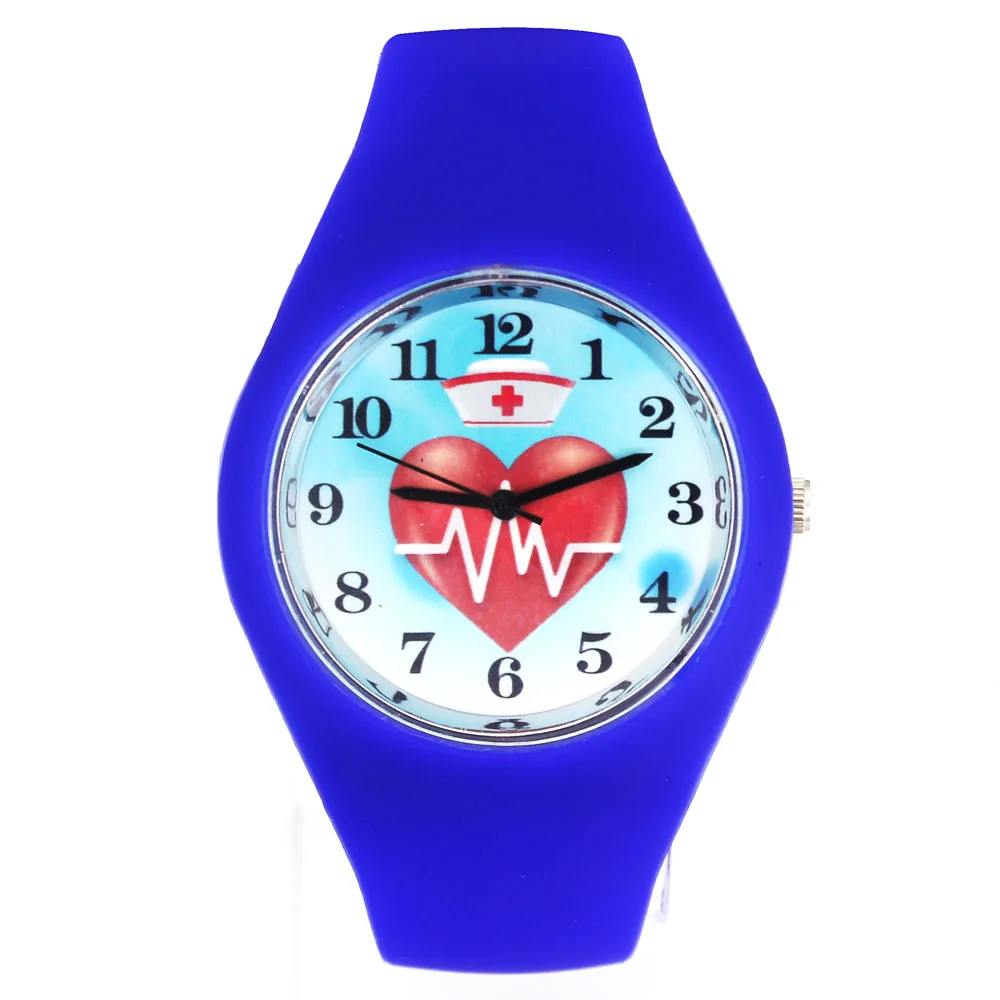 Nurse Cap Doctor Heart Shape Hearts Rate Pattern Love Gift Fashion Women Men Sport Silicone Strap Analog Quartz Wrist Watch