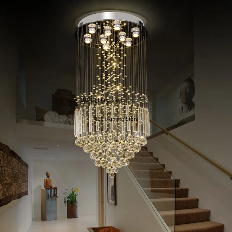 Industrial Crystal Led Chandelier Round Villa Duplex Stairs Dining Living Room Creative Personality Home Decor Pendant Light