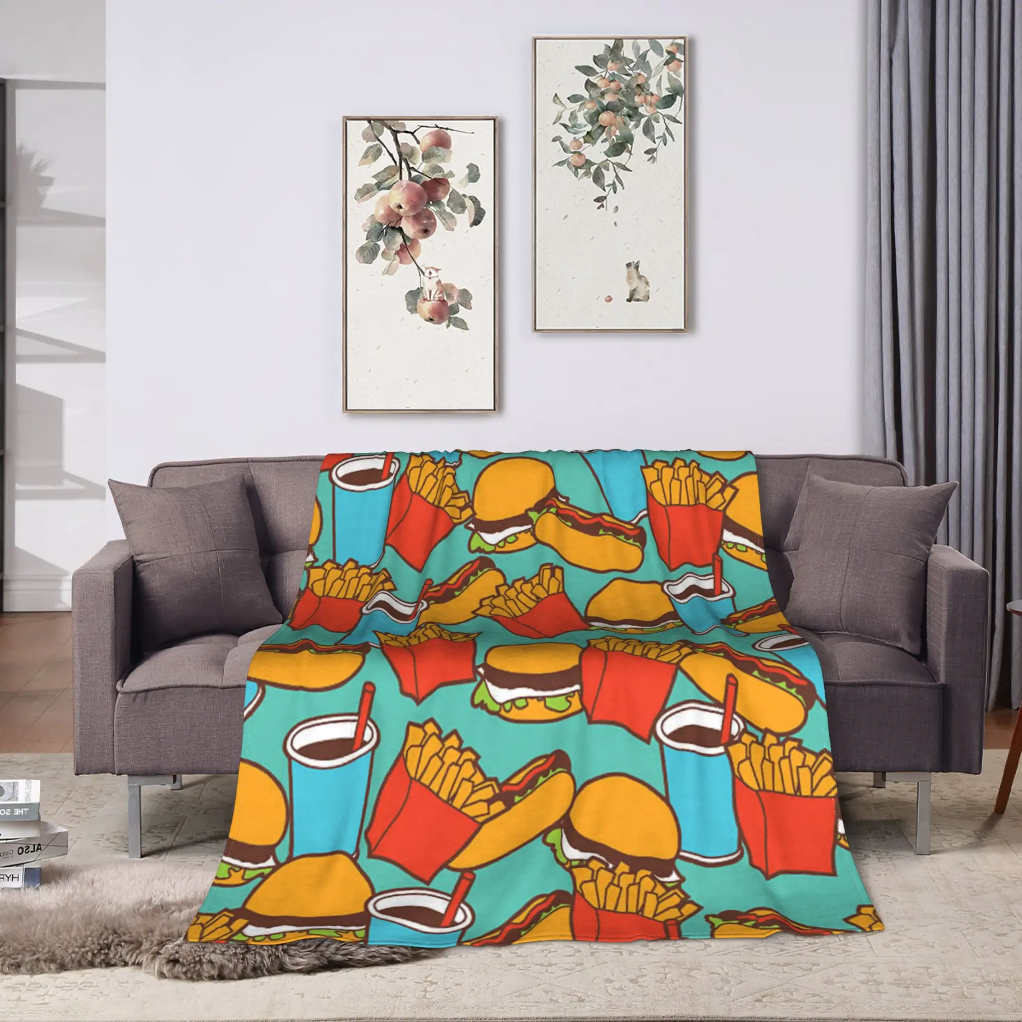 cute kawaii fast food meal Blankets Quality Super Warm  Throw Blanket Autumn Students Home Decor Novelty Bedspread