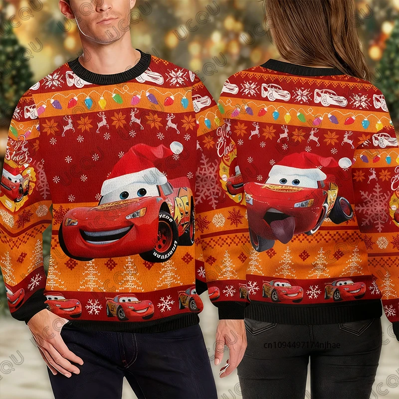 

Толстовка для пар с рождественским принтом Lightnight Mcqueen Cars для женщин и мужчин, осенне-зимний пуловер с длинными рукавами, повседневные топы