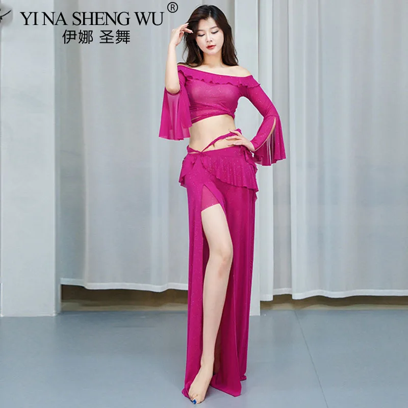 Belly Dance Skirt Top 2pcs Set Oriental Dancing Costume Dance Practice Clothes Adult Women Belly Dancer Stage Performance outfit