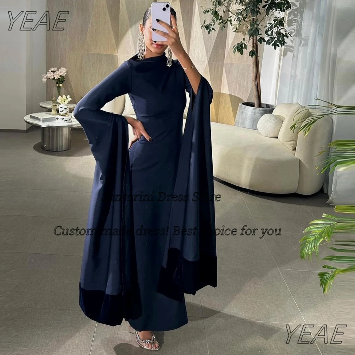 

Santorini Saudi Arabia Dubai Women Evening Party Wear Dresses Long Sleeves Formal Occasion Dress Anle Length Birthday Prom Gowns