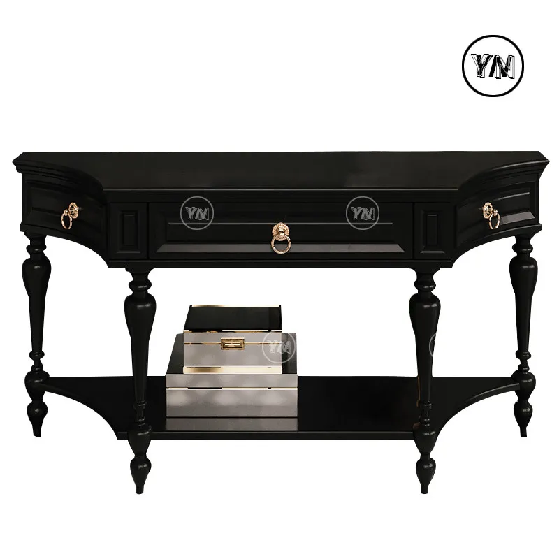 

Ретро-стол из массива дерева с черным шкафчиком, маленький журнальный столик для гостиной, модель для демонстрационной комнаты, можно изготовить на заказ.