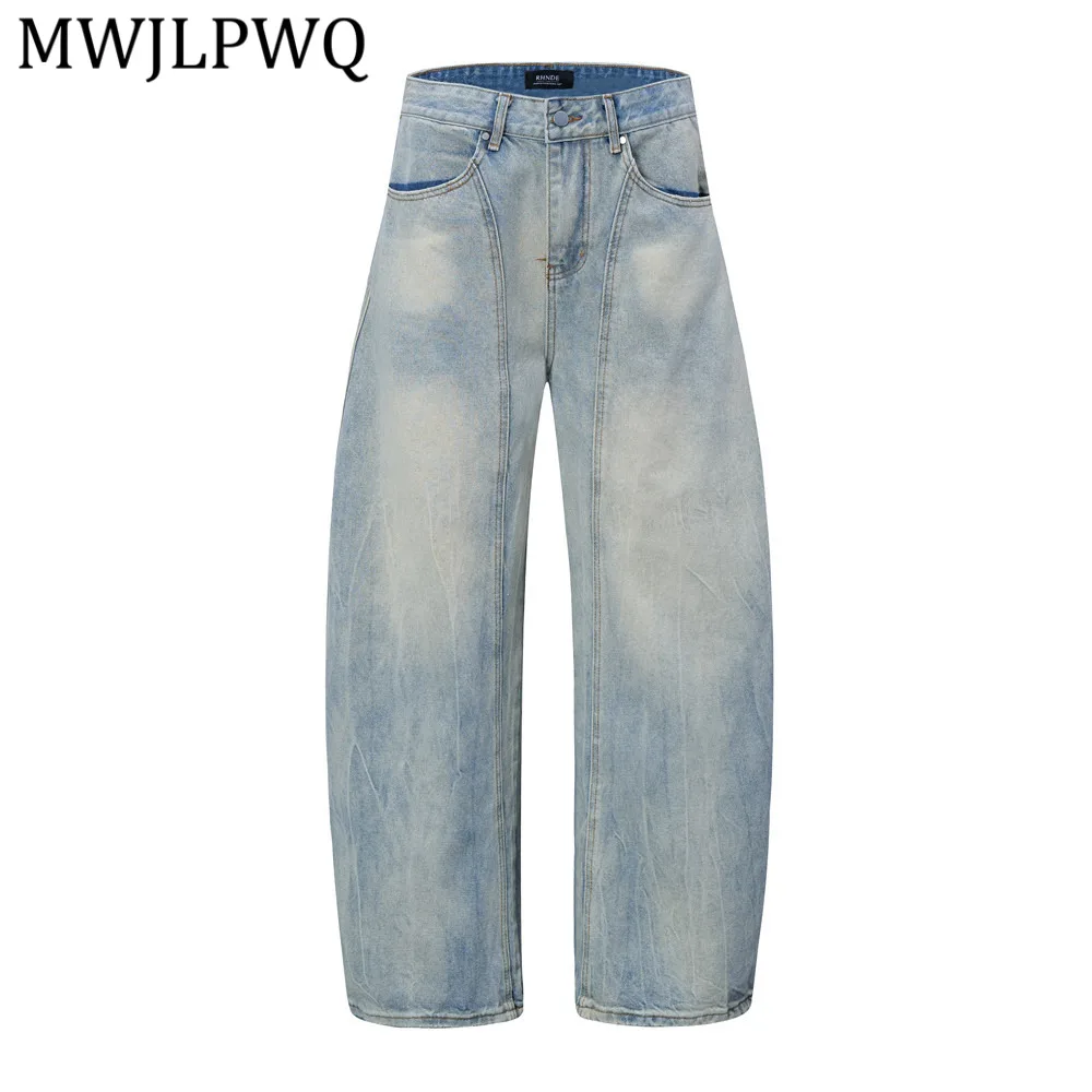 

MWJLPWQ Punk Washed Vintage Machete Cargo Jeans For Men Trendy Design Deconstructed Patchwork Frayed Wide-Leg Denim Pants 14636